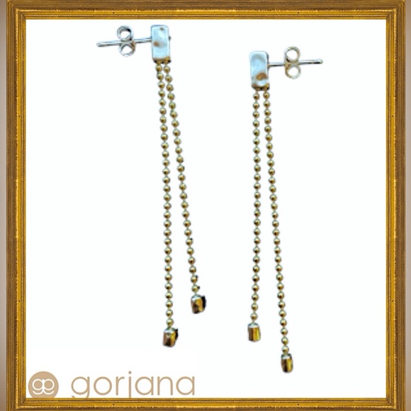 Gorjana Hammered-Bar, Double Chain, Drop Earrings, Sterling Silver, NEW - Picture 2 of 11